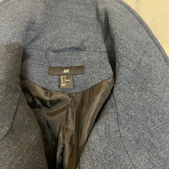 H&M Navy Blue Collared Button Up Pea Coat - Picture 2 of 2